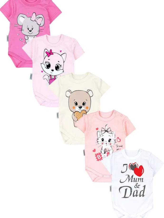 Baby Kurzarm Body mit Aufdruck Spruch 5er Pack in ecru