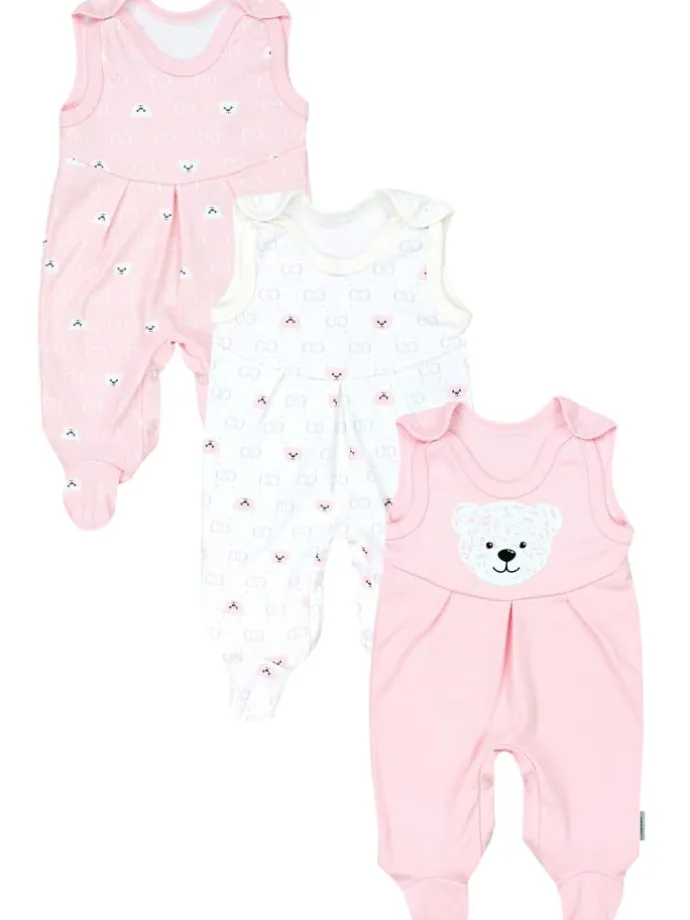 Baby Mädchen Strampler mit Fuß 3er Pack in rosa/weiß