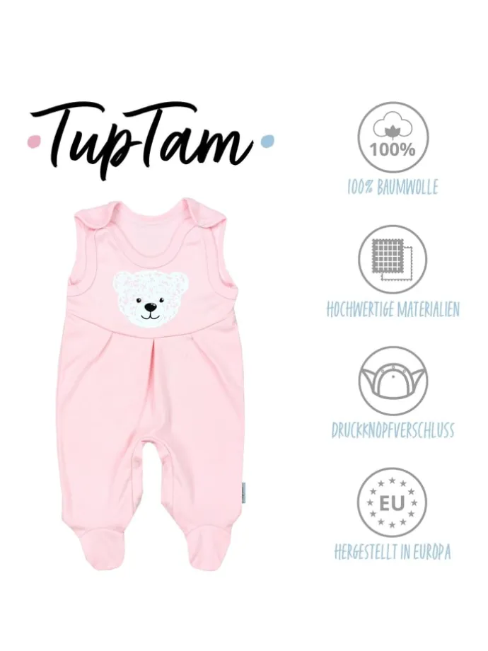 Baby Mädchen Strampler mit Fuß 3er Pack in rosa/weiß
