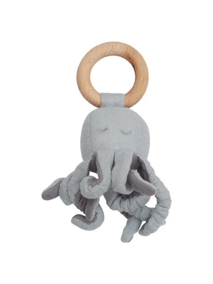 Baby Rassel mit Holzring 'octopus' in blue