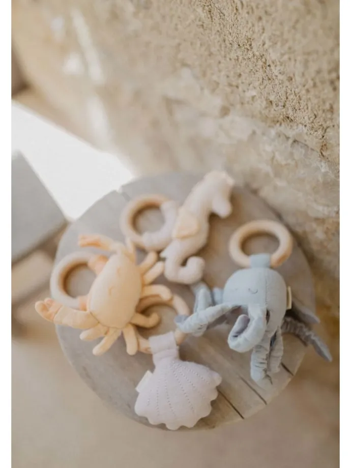 Baby Rassel mit Holzring 'octopus' in blue
