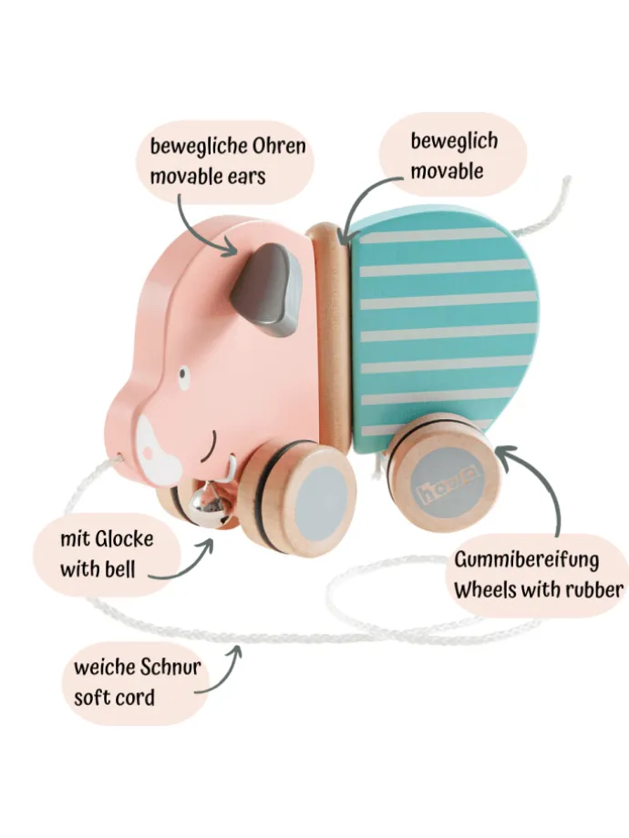 Baby Spielzeug Nachziehtier Ziehtier Schweinchen "Berta" aus Holz ab 1 Jahr
