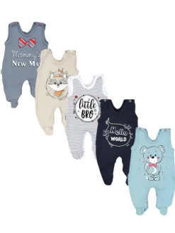 Baby Strampler mit Aufdruck Spruch 5er Pack in beige/blau