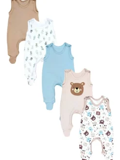 Baby Strampler mit Aufdruck Spruch 5er Pack in beige Modell 1