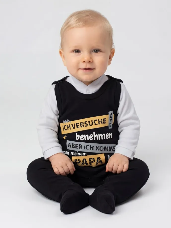 Baby Strampler Set mit Spruch in schwarz/weiß