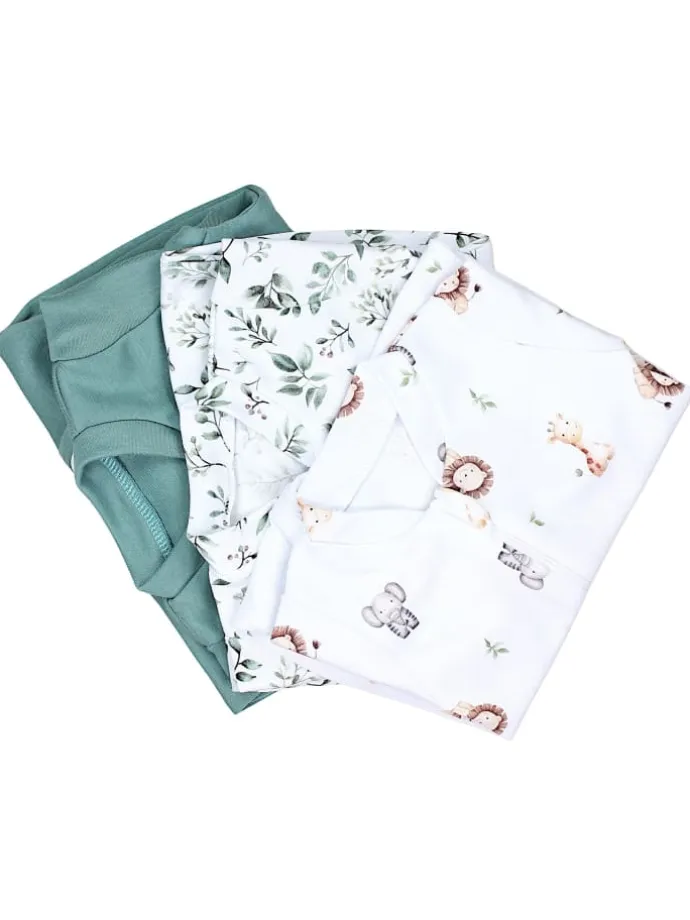 Baby Unisex Schlafstrampler mit Fuß 3er Pack in grün/weiß