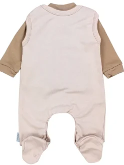Baby Unisex Strampler-Set mit Aufdruck Spruch 2-tlg in beige/braun
