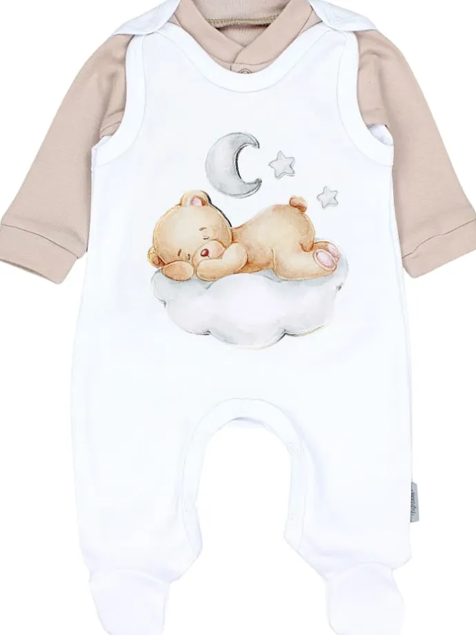 Baby Unisex Strampler-Set mit Aufdruck Spruch 2-tlg in weiß/beige
