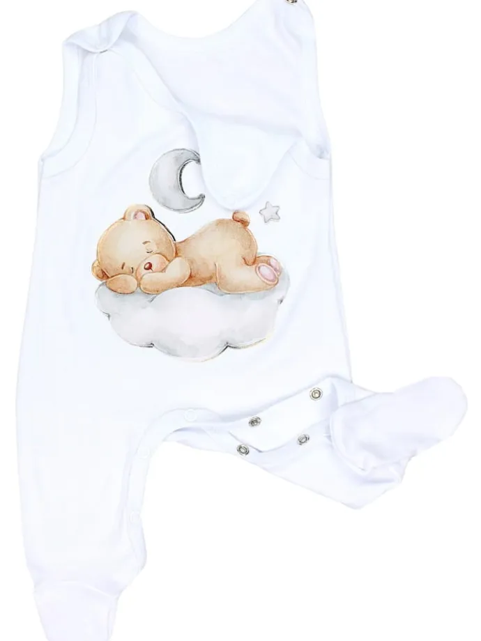Baby Unisex Strampler-Set mit Aufdruck Spruch 2-tlg in weiß/beige