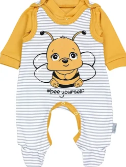 Baby Unisex Strampler-Set mit Aufdruck Spruch 2-tlg in gelb/weiß