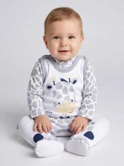 Baby Unisex Strampler-Set mit Aufdruck Spruch 2-tlg in weiß-kombi