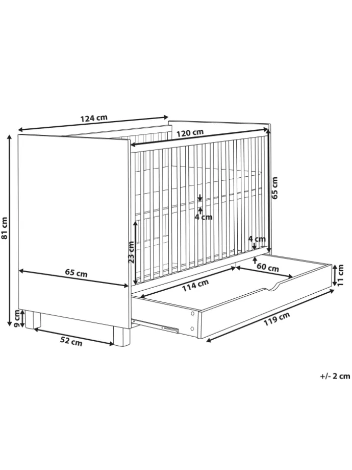 Babybett GUNNAR in Weiß/Braun - (W) 65 x (H) 81 x (L) 124 cm