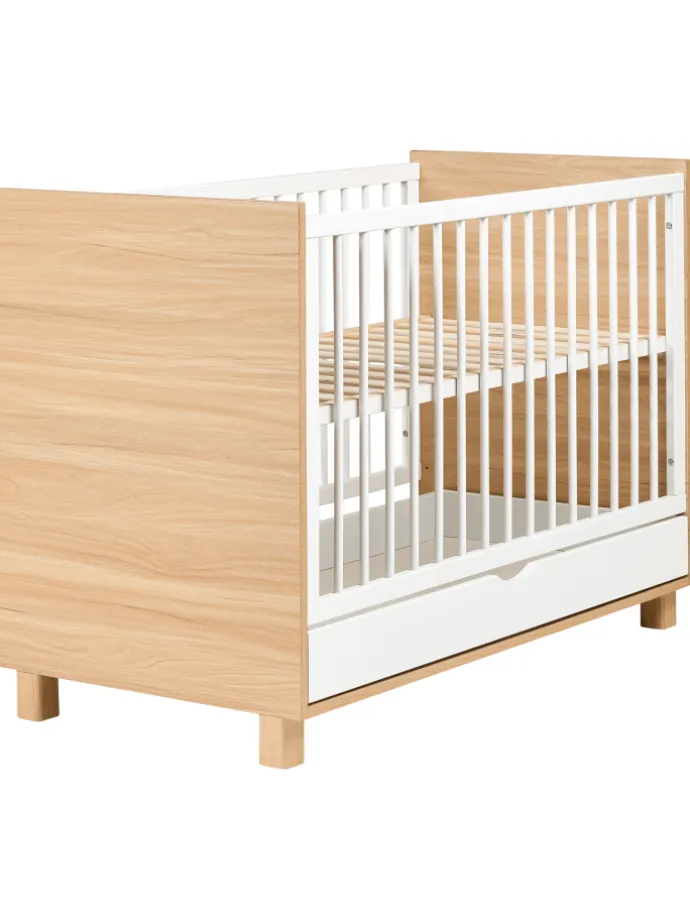 Babybett GUNNAR in Weiß/Braun - (W) 65 x (H) 81 x (L) 124 cm