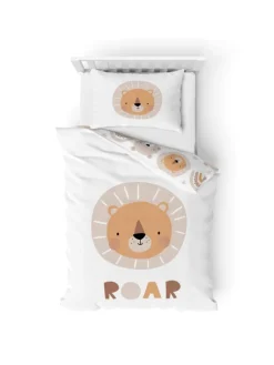 Babybettwäsche-Set Biber "Little Lion" in Weiß/Beige/ Orange