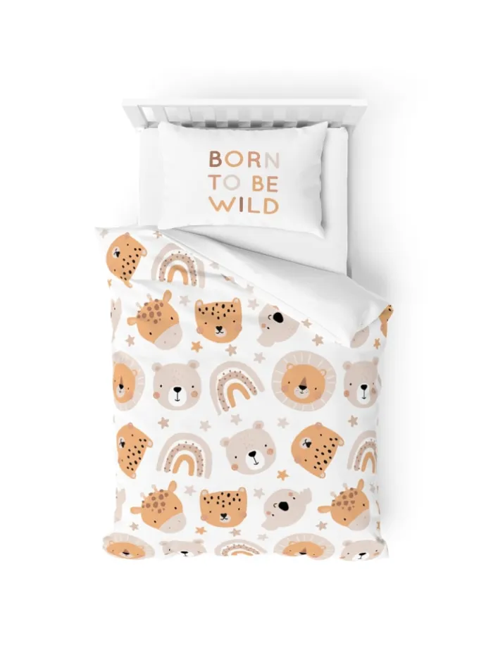 Babybettwäsche-Set Biber "Little Lion" in Weiß/Beige/ Orange