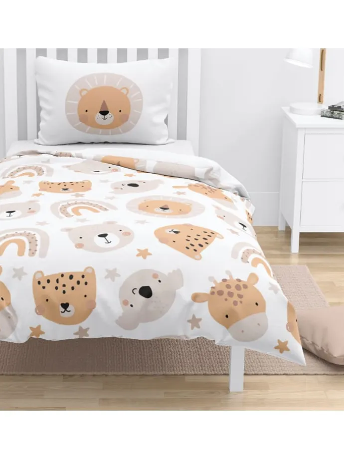 Babybettwäsche-Set Biber "Little Lion" in Weiß/Beige/ Orange