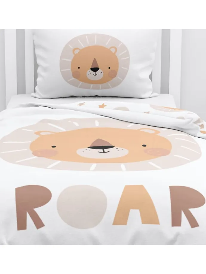 Babybettwäsche-Set Biber "Little Lion" in Weiß/Beige/ Orange