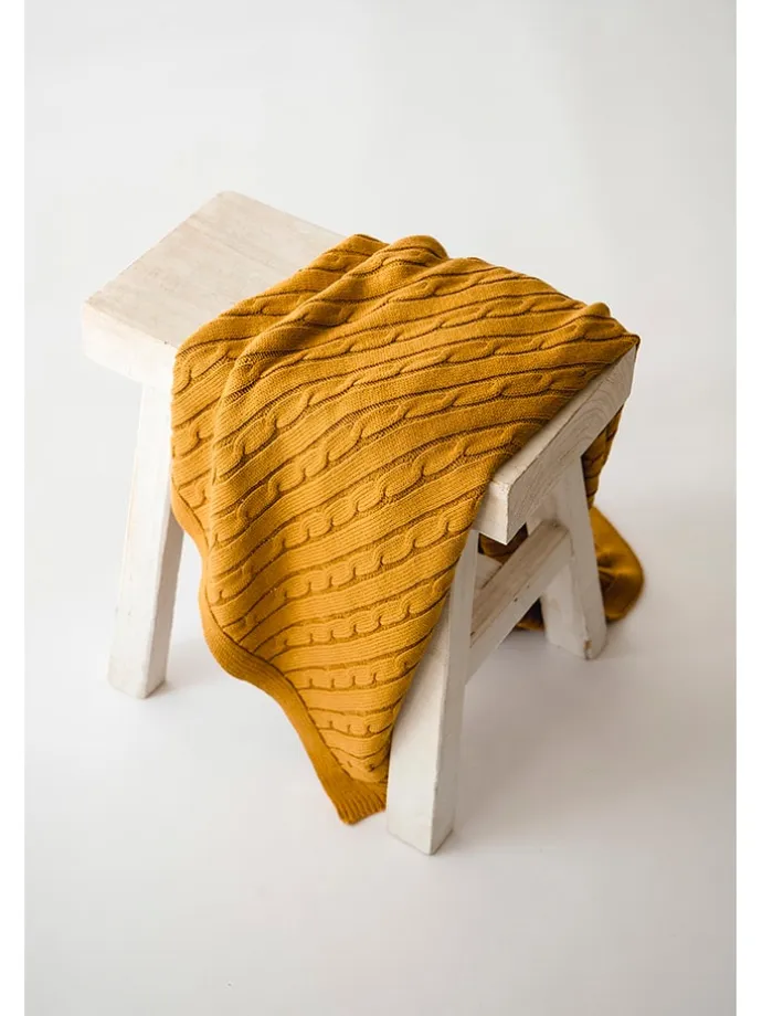 Babydecke "Cable Knitt" in Gelb - (L)100 x (B)80 cm