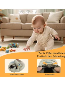 Baby-Lederlaufschuhe mit rutschfester Sohle – dunkelgrün mit Fuchsmotiv
