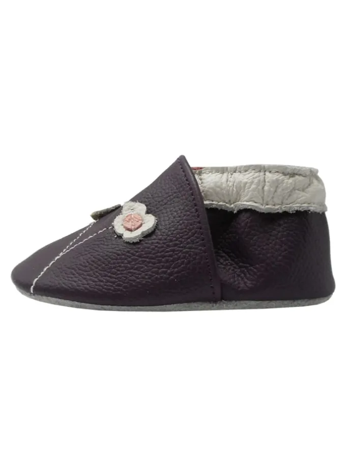 Baby-Lederlaufschuhe mit rutschfester Sohle – lila mit Blumenmuster