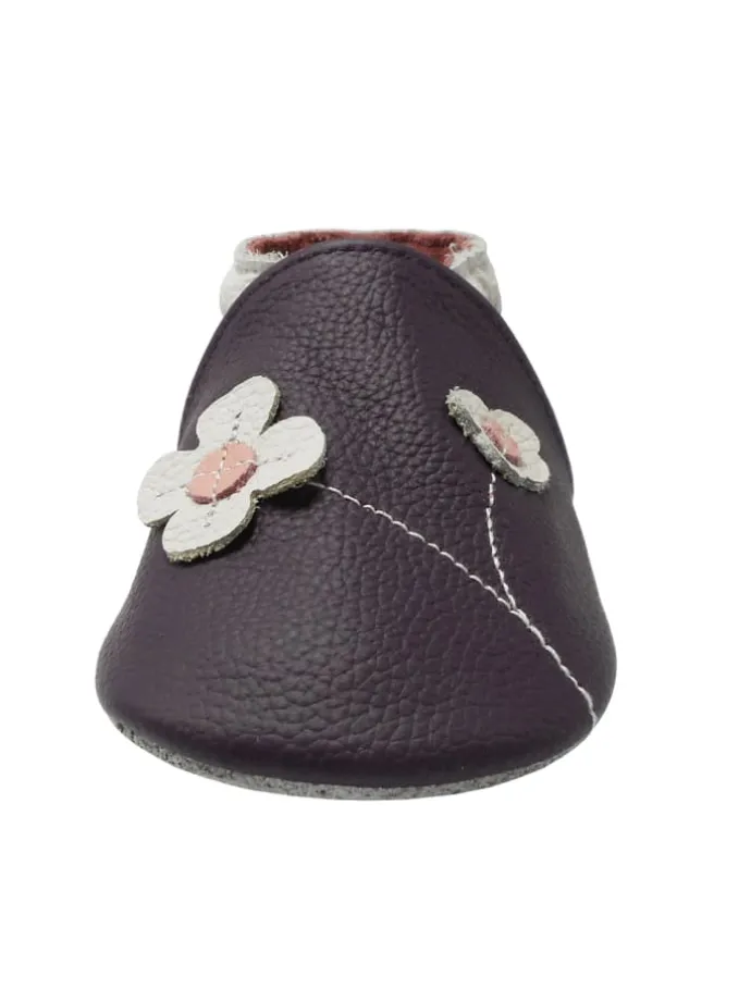Baby-Lederlaufschuhe mit rutschfester Sohle – lila mit Blumenmuster