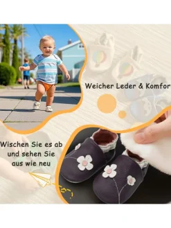 Baby-Lederlaufschuhe mit rutschfester Sohle – lila mit Blumenmuster