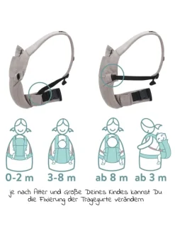 Babytrage Natural ab 3,5 -20 kg für Bauch-, in grau