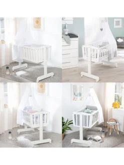 Babywiege inkl. Matratze - mit Feststellknopf + Bremsrollensatz