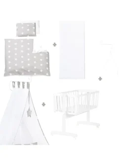 Babywiege Little Stars Holz, Feststellfunktion & textiler Ausstattung