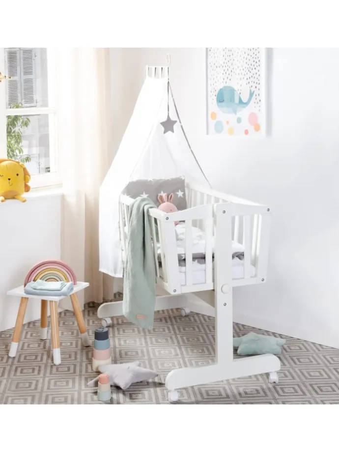 Babywiege Little Stars Holz, Feststellfunktion & textiler Ausstattung