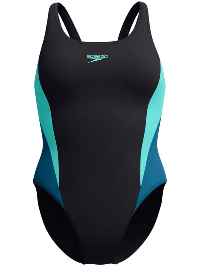 Badeanzug "Eco Colourblock" in Schwarz/ Türkis