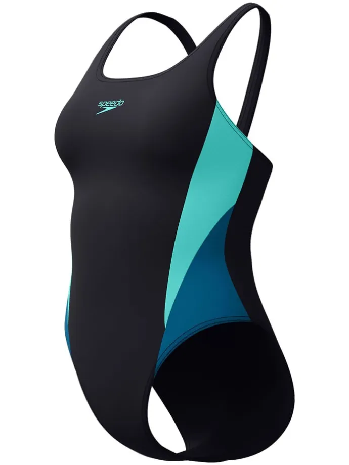 Badeanzug "Eco Colourblock" in Schwarz/ Türkis