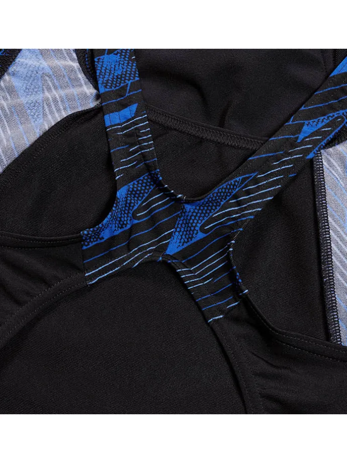 Badeanzug "Eco+ H-Bloom" in Schwarz/ Blau
