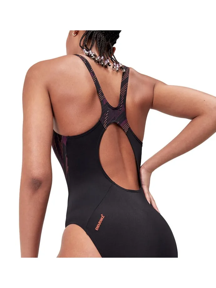 Badeanzug "Eco+ H-Bloom" in Schwarz/ Orange/ Lila