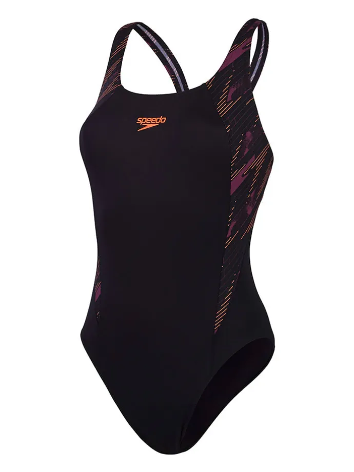 Badeanzug "Eco+ H-Bloom" in Schwarz/ Orange/ Lila