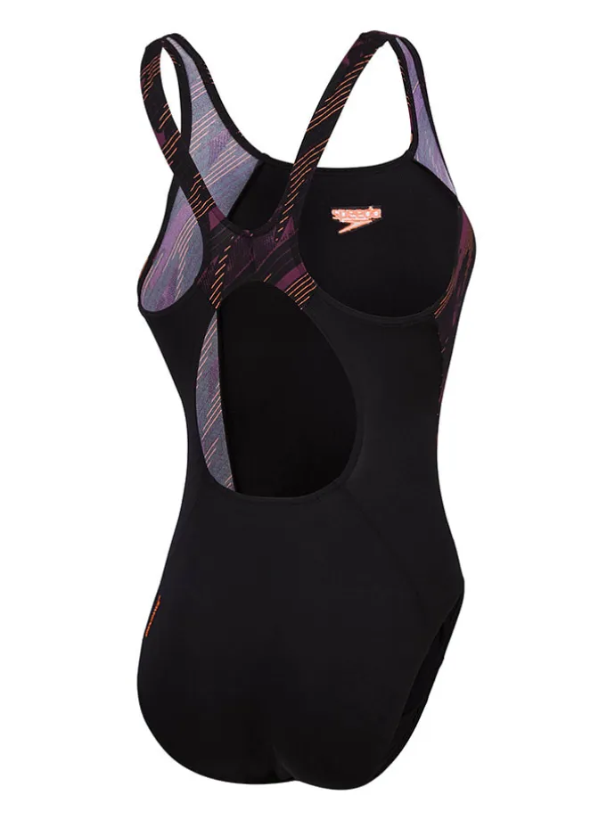 Badeanzug "Eco+ H-Bloom" in Schwarz/ Orange/ Lila