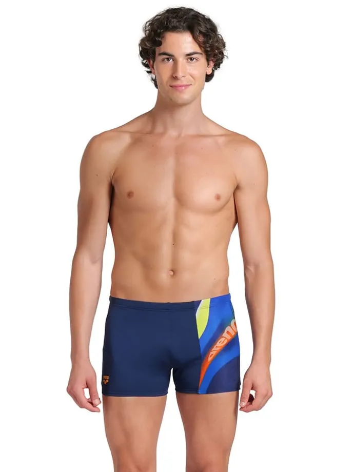 Badehose in Dunkelblau/ Gold/ Orange