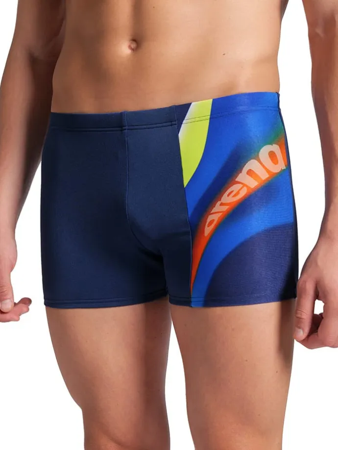 Badehose in Dunkelblau/ Gold/ Orange