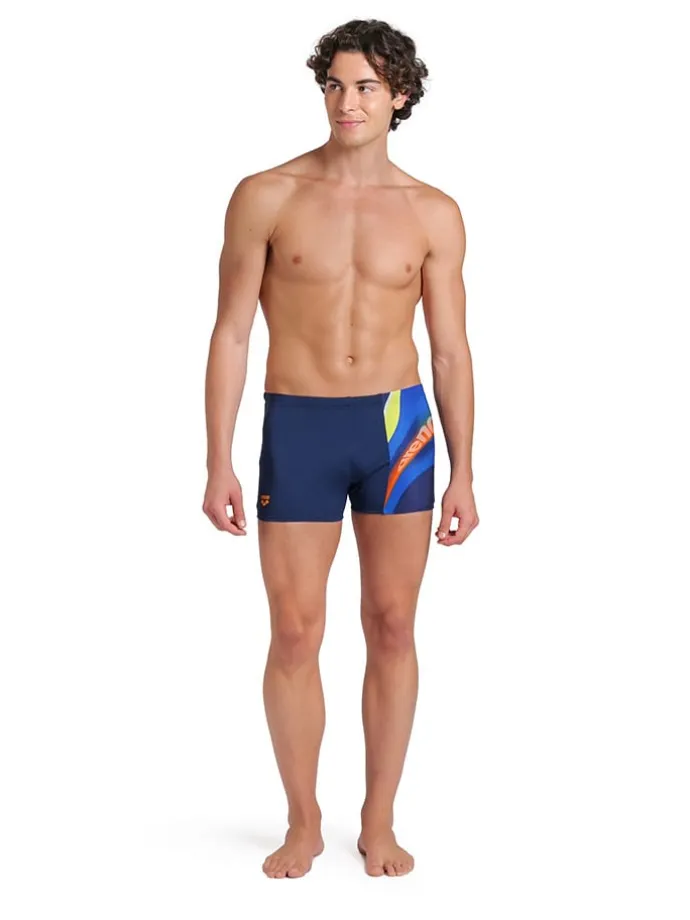 Badehose in Dunkelblau/ Gold/ Orange