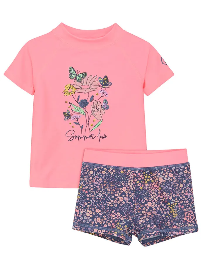 Badeoutfit in Dunkelblau/ Pink