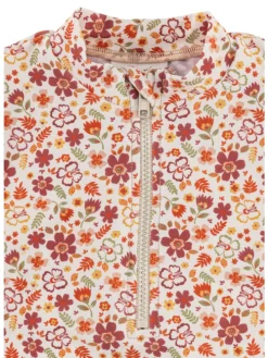 Badeshirt langarm Blumen in ecru