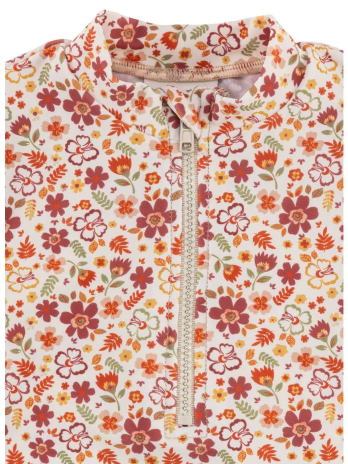 Badeshirt langarm Blumen in ecru