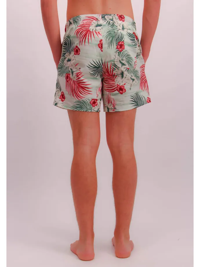 Badeshorts in Creme/ Grün/ Rot