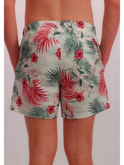 Badeshorts in Creme/ Grün/ Rot