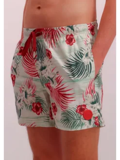 Badeshorts in Creme/ Grün/ Rot