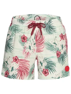 Badeshorts in Creme/ Grün/ Rot