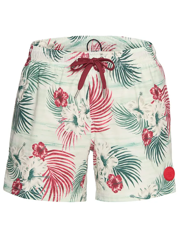 Badeshorts in Creme/ Grün/ Rot