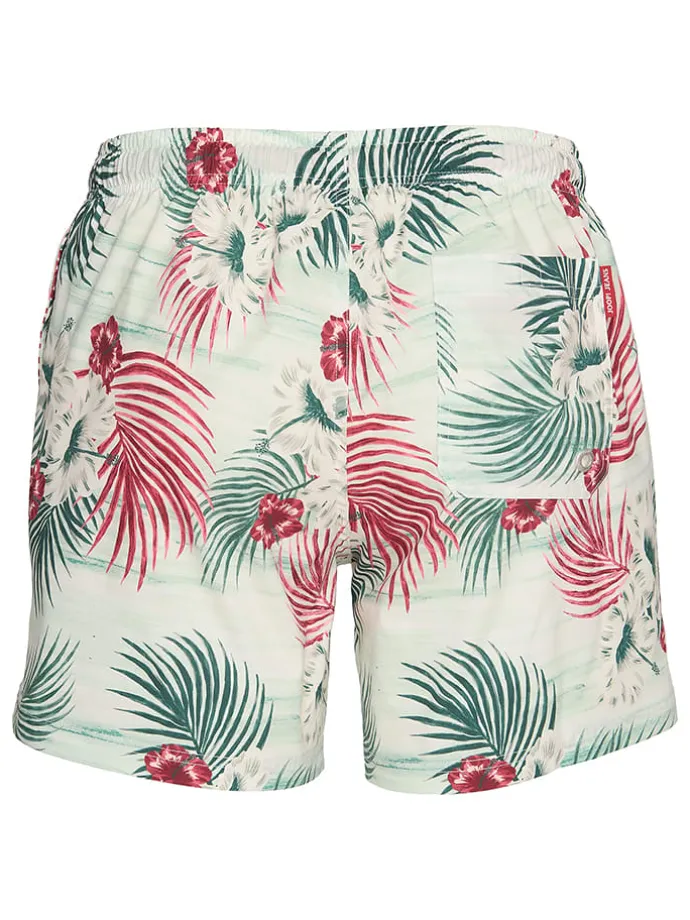 Badeshorts in Creme/ Grün/ Rot