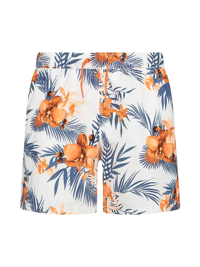 Badeshorts in Weiß/ Orange/ Blau