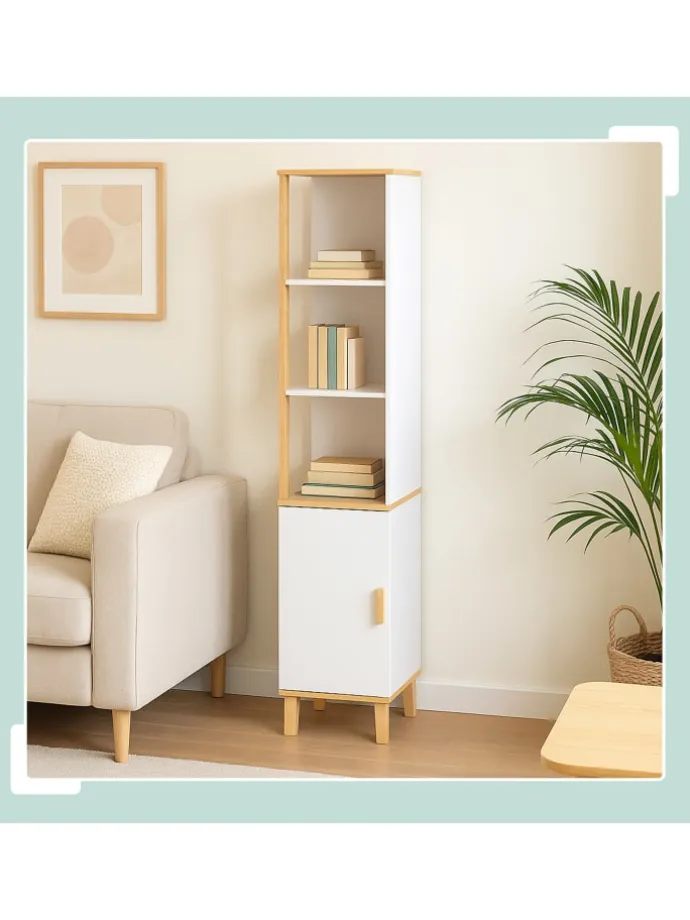 Badezimmerschrank in Weiß/ Natur - (B)33 x (H)169 x (T)31 cm
